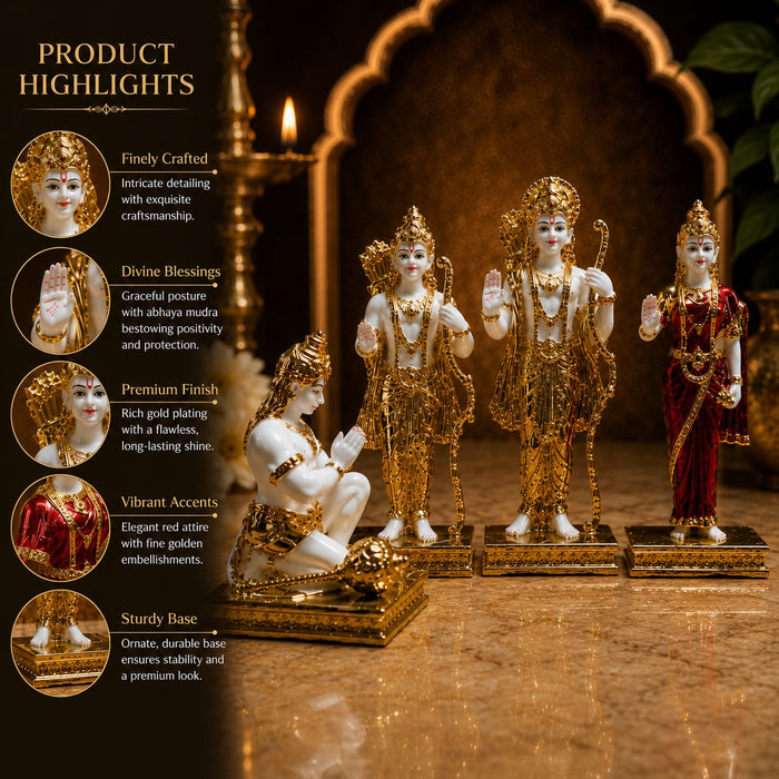 The detailed back view of the Gold Ram Darbar Murti showing the intricate texture of the material.