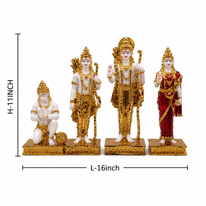 A dimensional diagram illustrating the exact height and width of the Gold Ram Darbar Murti.