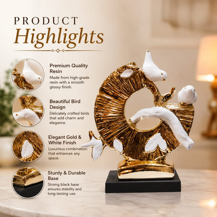 Modern Gold & White Porcelain Birds on Crescent Moon Sculpture - Shot 4