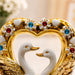 Romantic White & Gold Porcelain Swan Pair in Jeweled Heart Frame Statue (7 Inch) - Shot 4