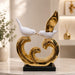 Luxury Gold & White Porcelain Kissing Birds Sculpture on Black Base (13 Inch) - Shot 1