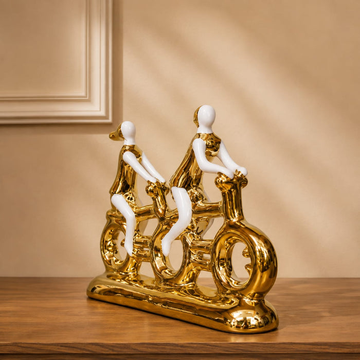 Modern Gold & White Porcelain Tandem Bicycle Couple Showpiece (9.2 Inch) - Shot 3