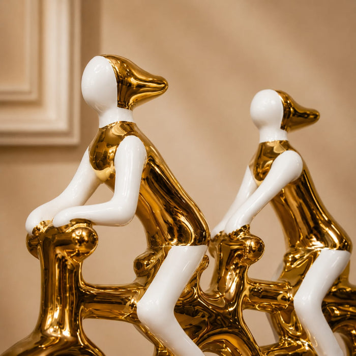 Modern Gold & White Porcelain Tandem Bicycle Couple Showpiece (9.2 Inch) - Shot 4