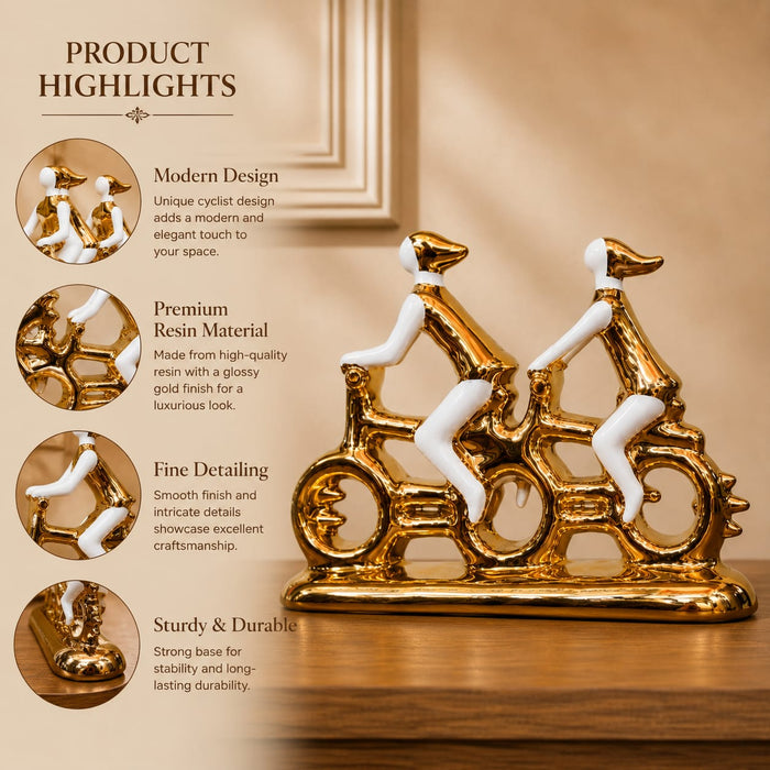 Modern Gold & White Porcelain Tandem Bicycle Couple Showpiece (9.2 Inch) - Shot 5