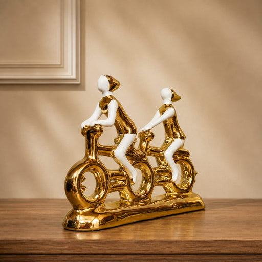 Modern Gold & White Porcelain Tandem Bicycle Couple Showpiece (9.2 Inch) - Shot 2