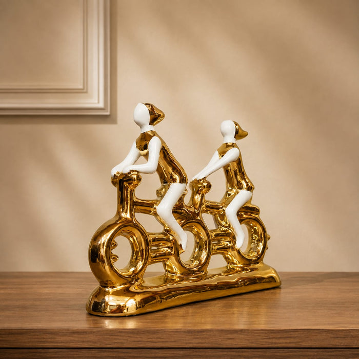Modern Gold & White Porcelain Tandem Bicycle Couple Showpiece (9.2 Inch) - Shot 2