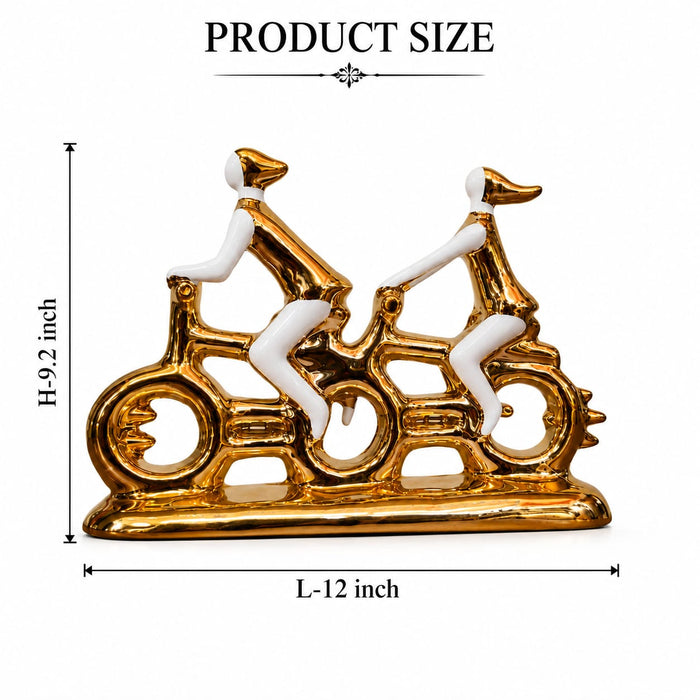 Modern Gold & White Porcelain Tandem Bicycle Couple Showpiece (9.2 Inch) - Shot 6