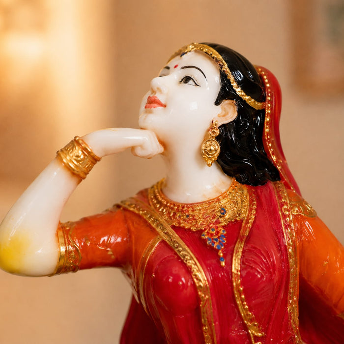 Hand-Painted Resin Radha Krishna Under Tree Idol (10.3 Inch) - View 1
