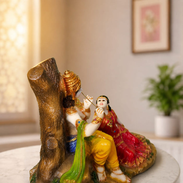 Hand-Painted Resin Radha Krishna Under Tree Idol (10.3 Inch) - View 4