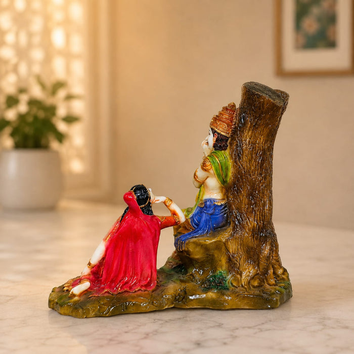 Hand-Painted Resin Radha Krishna Under Tree Idol (10.3 Inch) - View 6