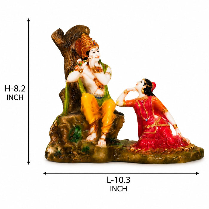 Hand-Painted Resin Radha Krishna Under Tree Idol (10.3 Inch) - View 7