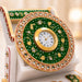 Three-quarter perspective angle view showcasing dynamic form and balanced proportions of Handcrafted Marble Clock with Pen Stand and Peacock Base (5 Inch)