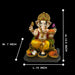 A colorful Ganesha statue shown on a black background with white dimension lines and text indicating width 7 inches, height 12.5 inches, and length 10 inches.