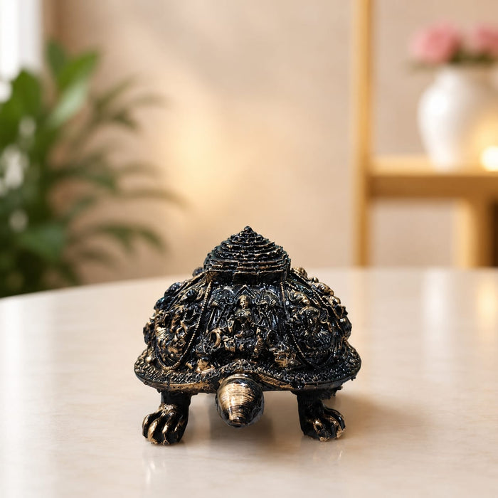 Intricate Black & Gold Feng Shui Tortoise Resin Figurine (2 Inch) - View 1