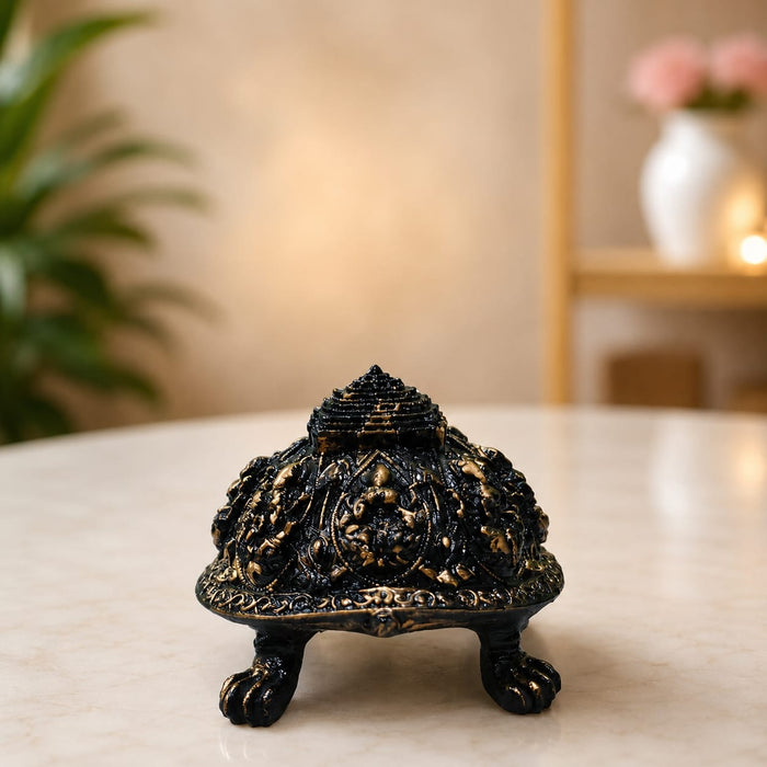 Intricate Black & Gold Feng Shui Tortoise Resin Figurine (2 Inch) - View 2