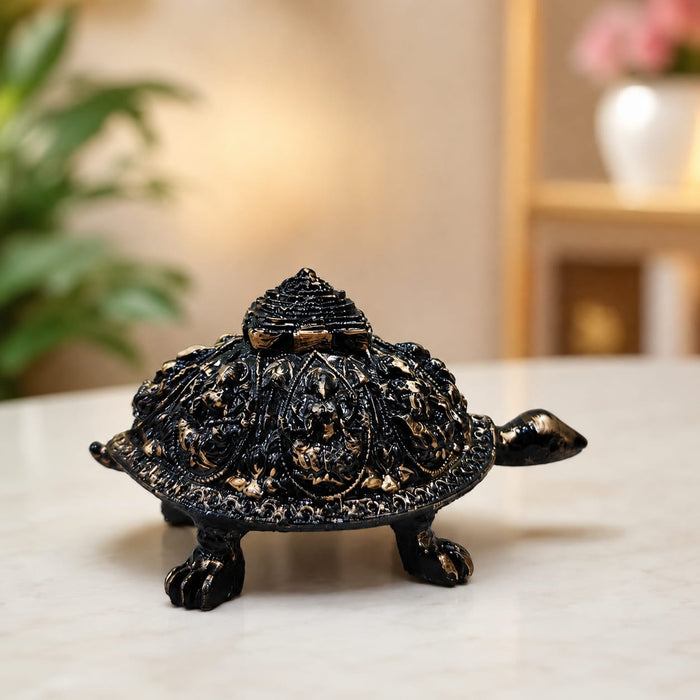 Intricate Black & Gold Feng Shui Tortoise Resin Figurine (2 Inch) - View 4