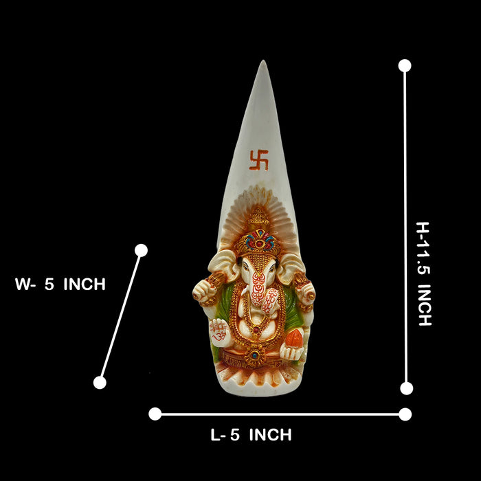 Divine Blessing Ganesh Idol on a tusk with Swastik  – Spiritual Home Decor