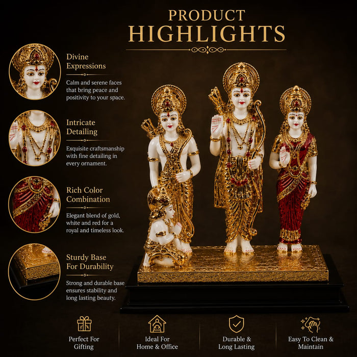 A side profile view of the Ram Darbar revealing the graceful standing posture of the deities.