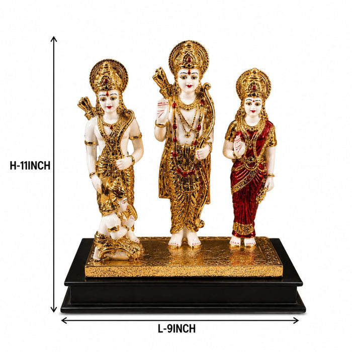 A dimensional diagram illustrating the exact 16.0-inch height and width of the Large Gold Ram Darbar Idol.