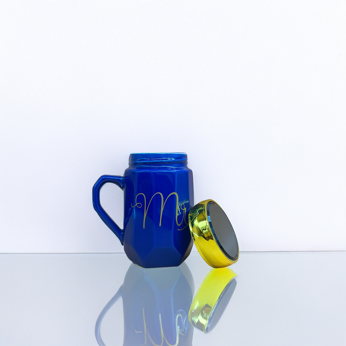 Mr. Blue Porcelain Mug with Golden Lid