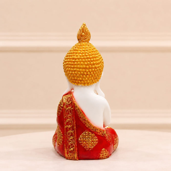 Little Praying Buddha Monk in Red & Gold Robes Resin Figurine (9.5 Inch) - View 1