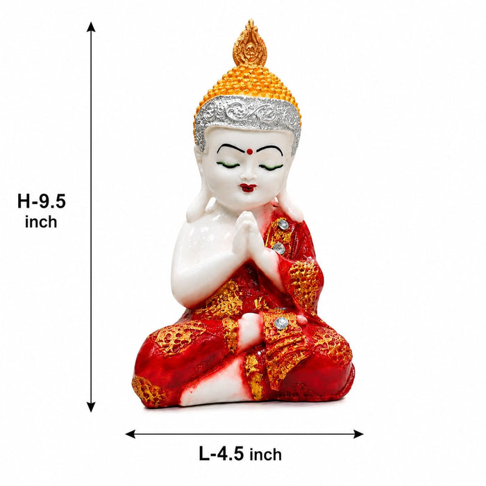 Little Praying Buddha Monk in Red & Gold Robes Resin Figurine (9.5 Inch) - View 3