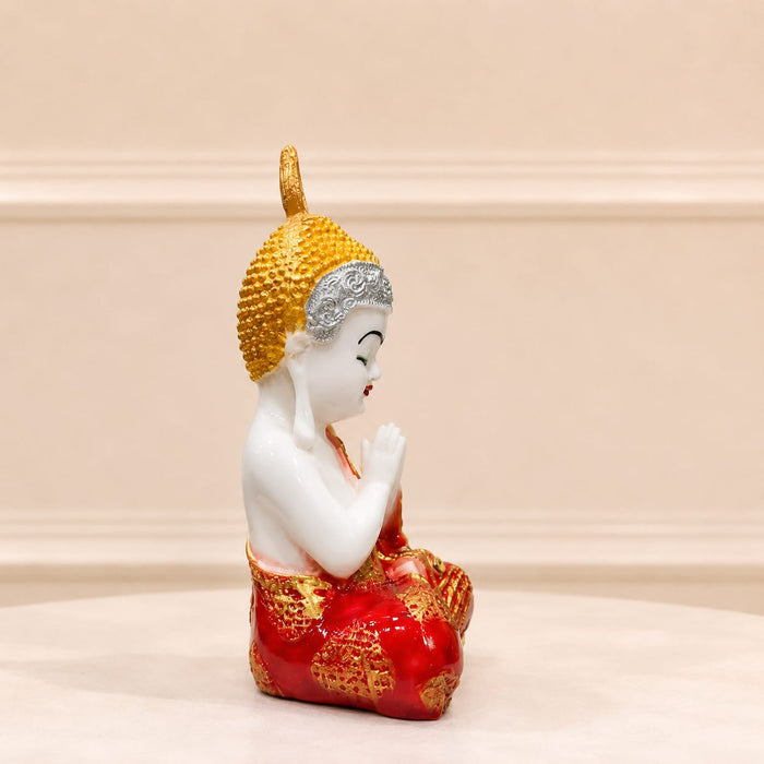 Little Praying Buddha Monk in Red & Gold Robes Resin Figurine (9.5 Inch) - View 6