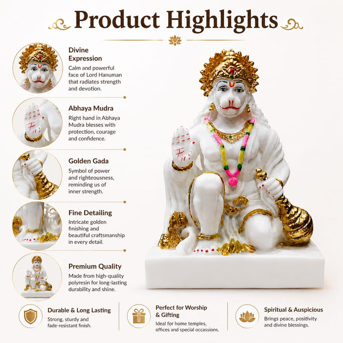 Lord Hanuman with Gada Premium Resin Statue (9.4 Inch) - View 4