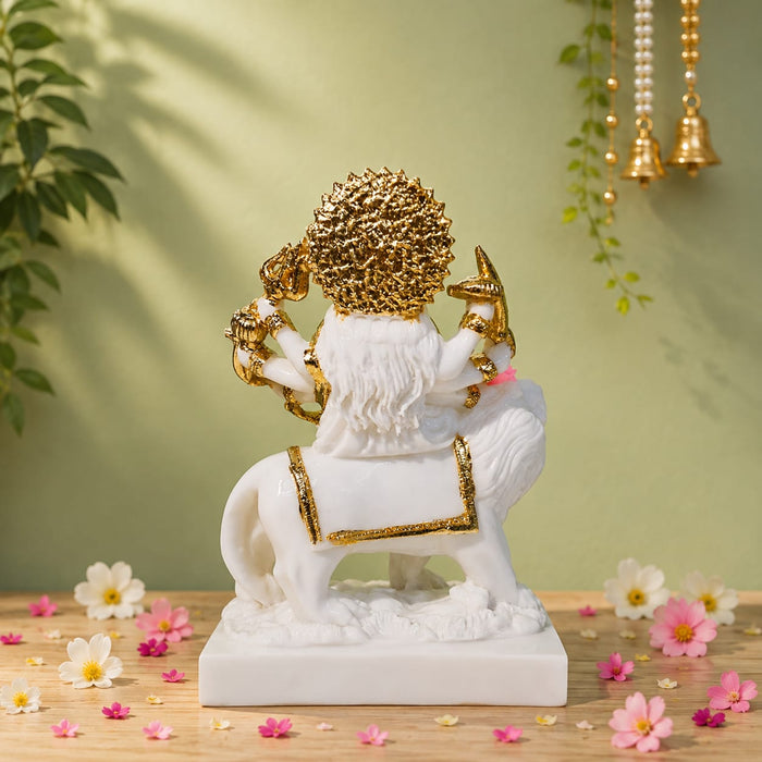 Majestic Goddess Durga on Lion White & Gold Resin Idol (9.5 Inch) - View 4