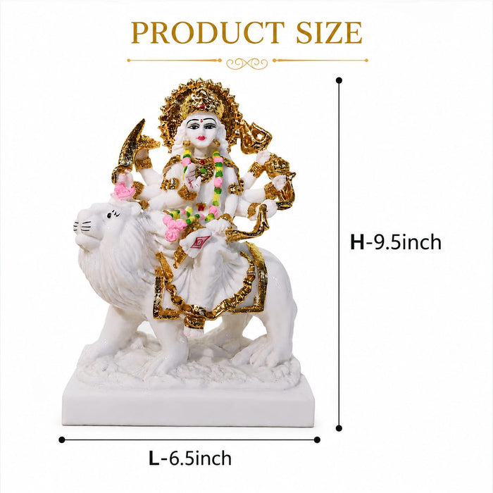 Majestic Goddess Durga on Lion White & Gold Resin Idol (9.5 Inch) - View 7