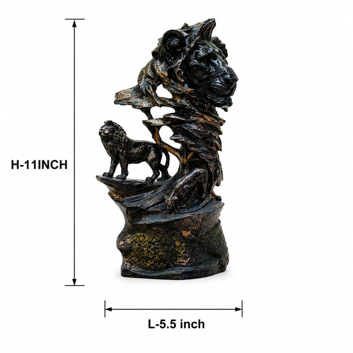 Three-quarter perspective angle view showcasing dynamic form and balanced proportions of Majestic Lion Pride Abstract Resin Bust (11 Inch)