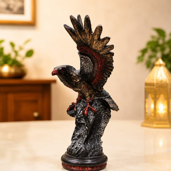 Majestic Red-Winged Eagle on Rock Pedestal Resin Showpiece (11.3 Inch) - View 1