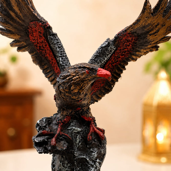 Majestic Red-Winged Eagle on Rock Pedestal Resin Showpiece (11.3 Inch) - View 2