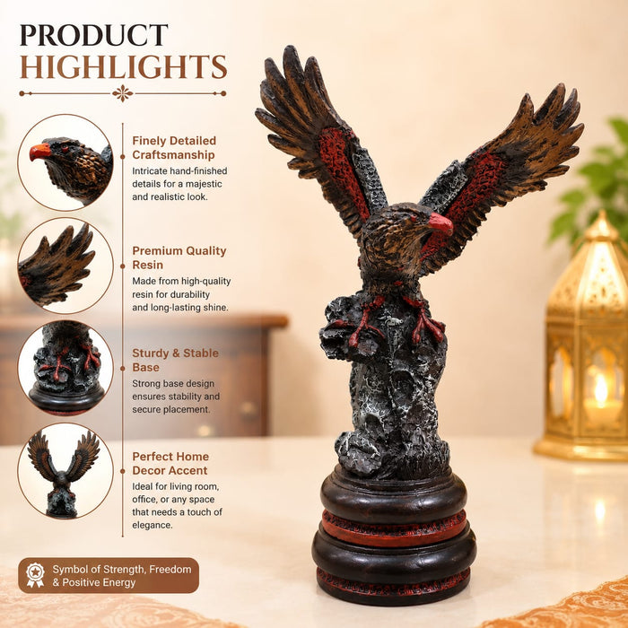 Majestic Red-Winged Eagle on Rock Pedestal Resin Showpiece (11.3 Inch) - View 4