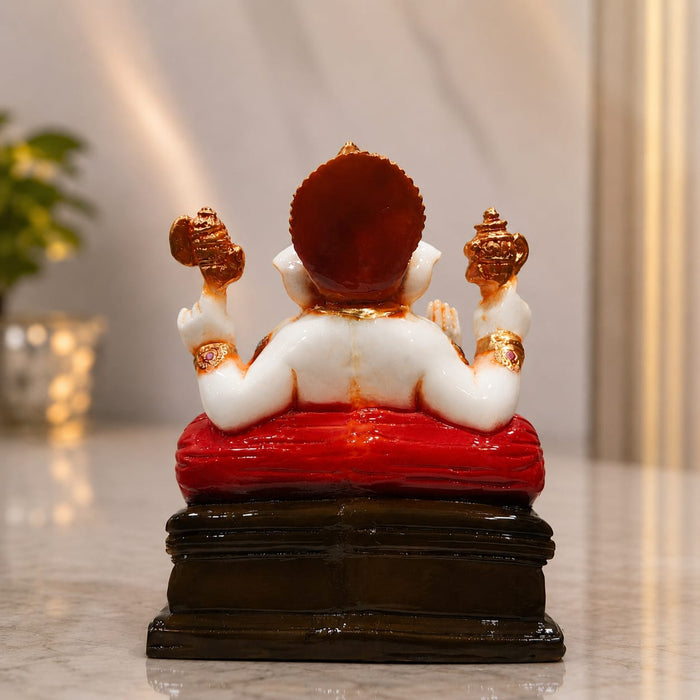 Majestic Seated Ganesha on Red Cushion Resin Idol (7.19 Inch) - View 2