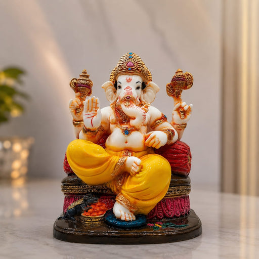 Majestic Seated Ganesha on Red Cushion Resin Idol (7.19 Inch) - View 5