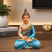 Exact dimension guide and measurement chart showing height and proportions of Meditating Buddha Resin Figurine with Mirror-Work Robes (10.5 Inch)