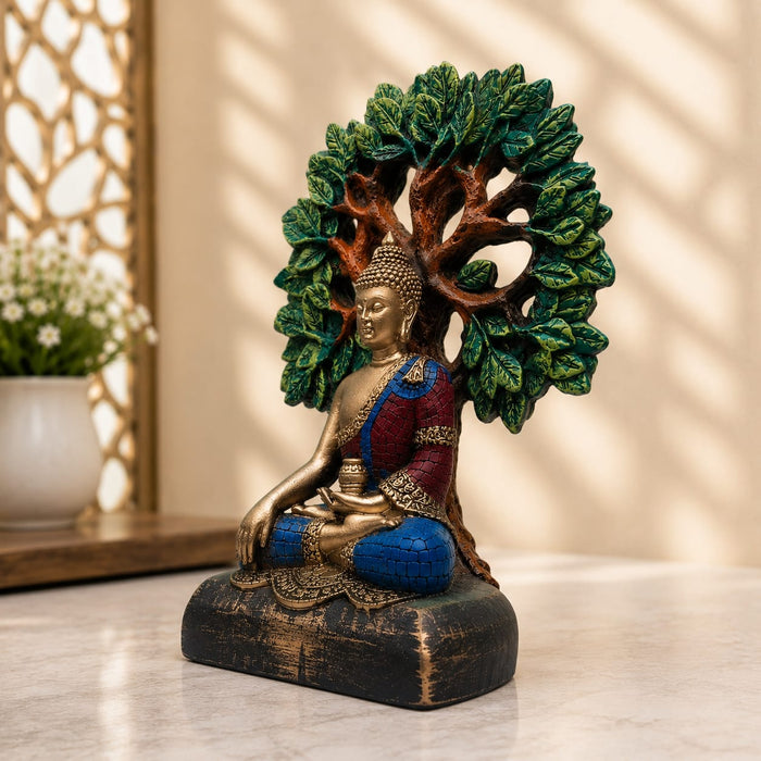 Meditating Buddha Under Tree of Life Resin Showpiece (9.5 Inch) - View 2