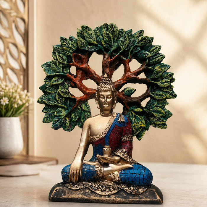 Meditating Buddha Under Tree of Life Resin Showpiece (9.5 Inch) - View 4