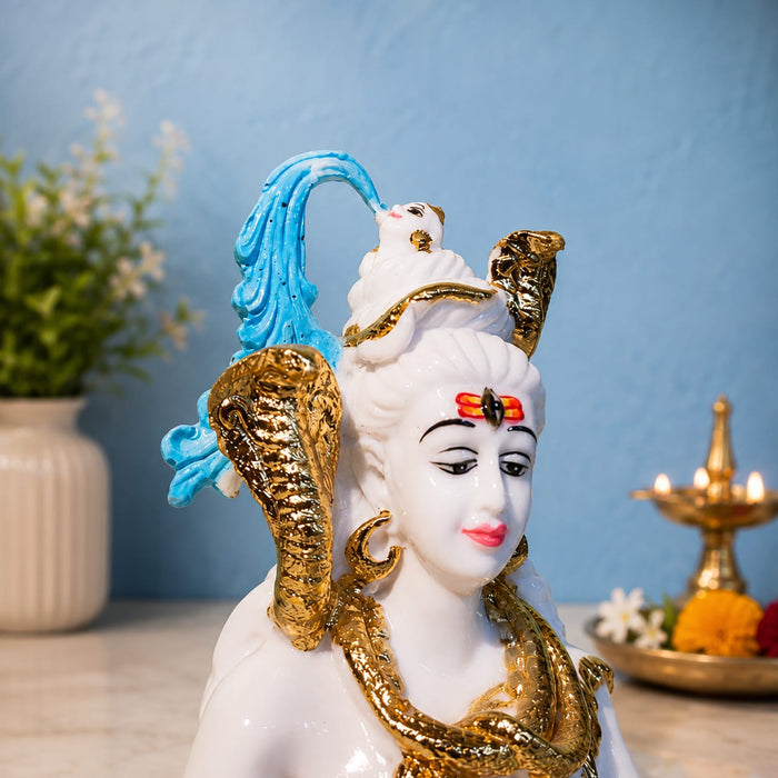 Meditating Lord Shiva White Resin Idol with Blue Snake (10.7 Inch) - View 5