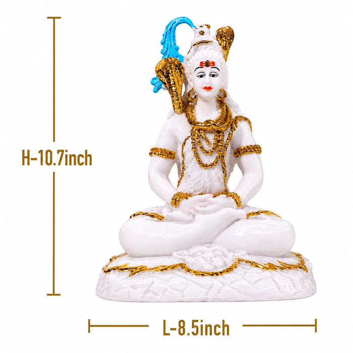 Meditating Lord Shiva White Resin Idol with Blue Snake (10.7 Inch) - View 6