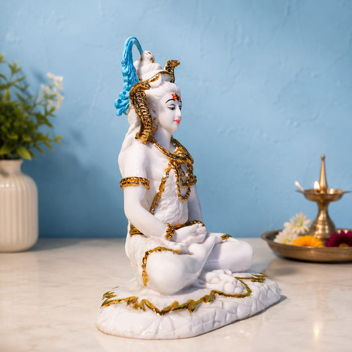 Meditating Lord Shiva White Resin Idol with Blue Snake (10.7 Inch) - View 7