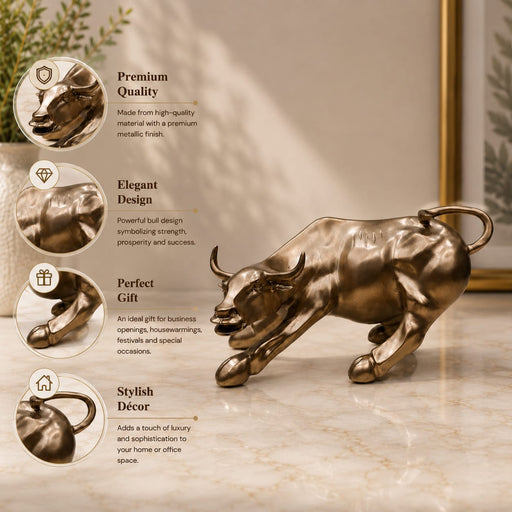 Metallic Bronze Charging Bull Resin Sculpture (6 Inch) - View 1