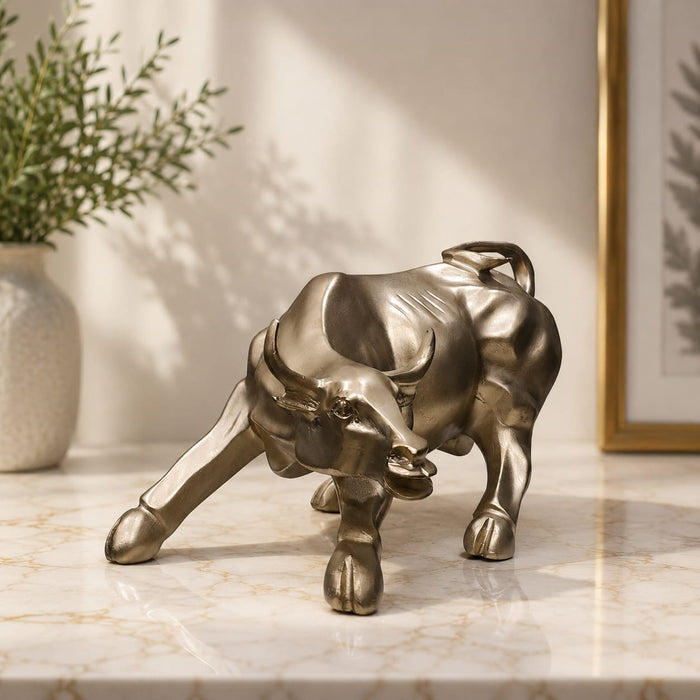 Metallic Bronze Charging Bull Resin Sculpture (6 Inch) - View 2