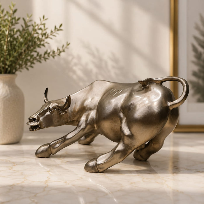 Metallic Bronze Charging Bull Resin Sculpture (6 Inch) - View 3