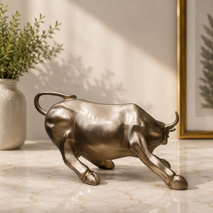 Metallic Bronze Charging Bull Resin Sculpture (6 Inch) - View 4