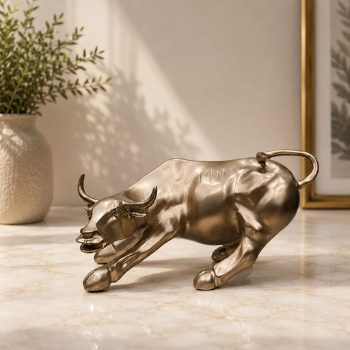 Metallic Bronze Charging Bull Resin Sculpture (6 Inch) - View 5