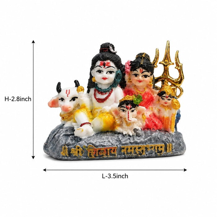 Exact dimension guide and measurement chart showing height and proportions of Miniature Multicolor Shiv Parivar Resin Car Dashboard Idol (2.8 Inch)