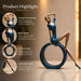 Detailed close-up of hand-painted accents, fine facial detailing, and premium Resin texture on Modern Abstract Blue Woman on Ring Resin Sculpture (11.5 Inch)