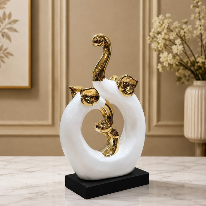 Three-quarter perspective angle view showcasing dynamic form and balanced proportions of Modern Abstract Intertwined Elephant Couple Porcelain Sculpture (13 Inch)